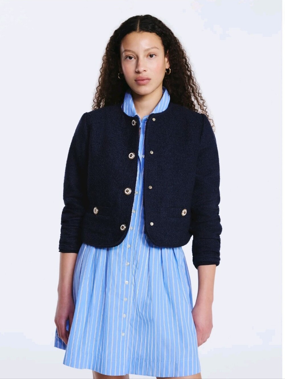 Free Assembly Women's and Womem's Plus Collarless Nubby Jacket with Long Sleeves